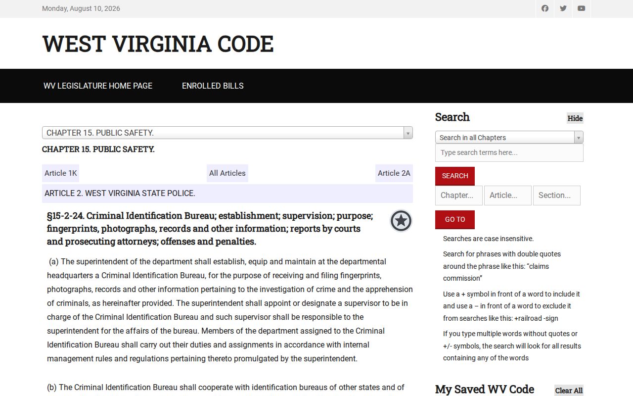 Paw Paw criminal history West Virginia CIB access law