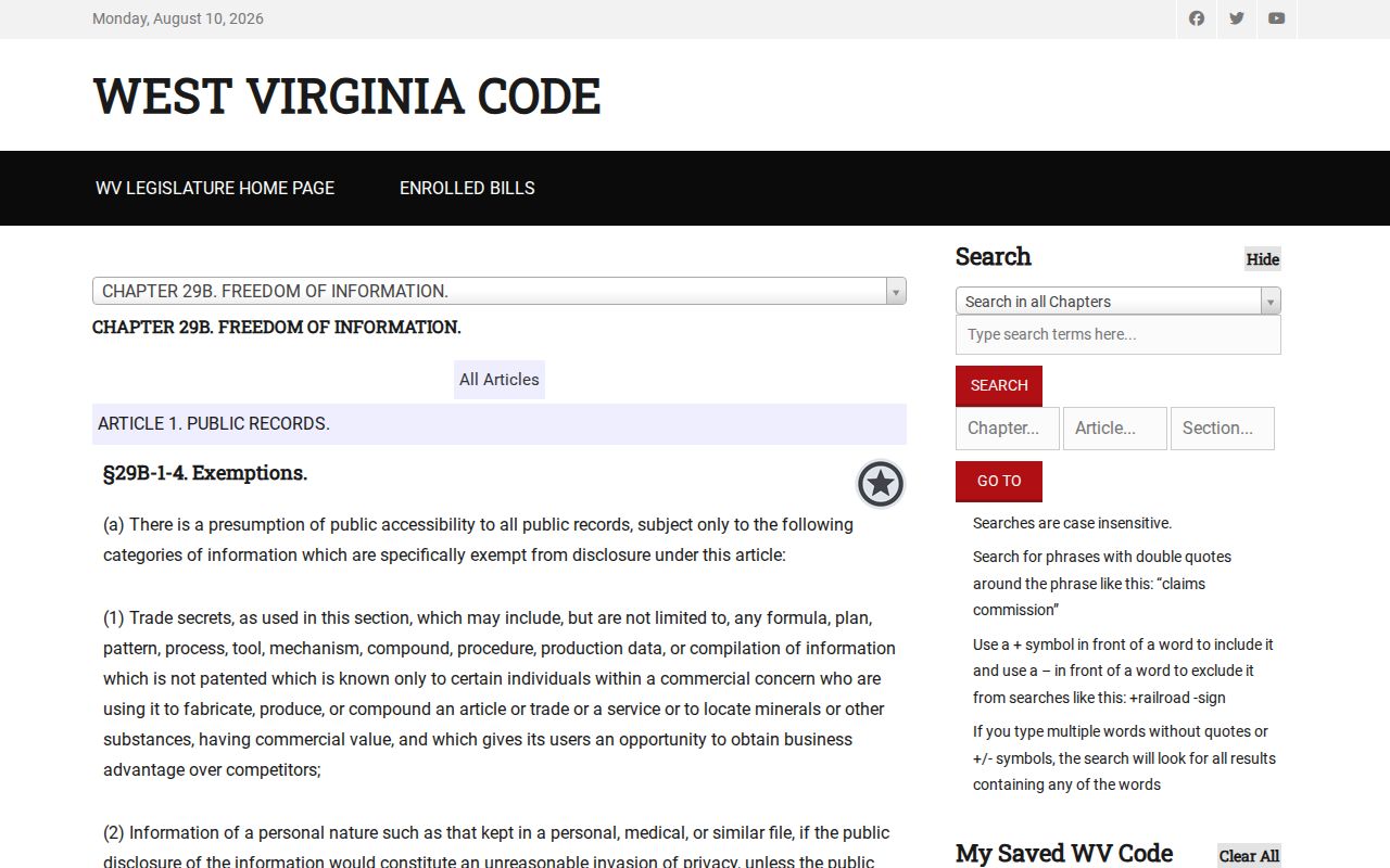 Paw Paw criminal history West Virginia public records exemptions